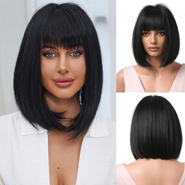 DOSYU Pelucas para Mujer Cabello Natural, Pelucas Bob Cortas para Mujer, Equipado con Gorro de Malla Elástica, Más Cómodo de Llevar, Adecuado para Fiestas Temáticas, Cosplay, Halloween y Cualquier Otra Ocasión.（Negro）