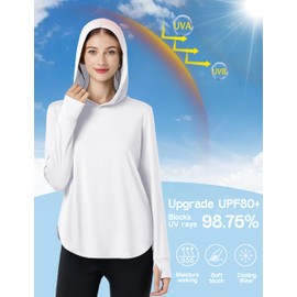 Cavva Womens Sun Protection Hoodie UPF 80+ UV Shirts Lightweight with Thumb Holes Dry Fit Tops Outdoor Running White M