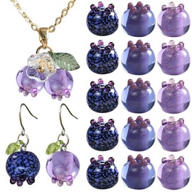 15Pcs Mixed Color Blueberry Fruit Beads for Jewelry Making Lampwork Glass Bead Charms Cute Blueberries Spacer Beads for Bracelets Earrings Summer Berry Bead Bracelet Kit Womens Jewelry Accessories