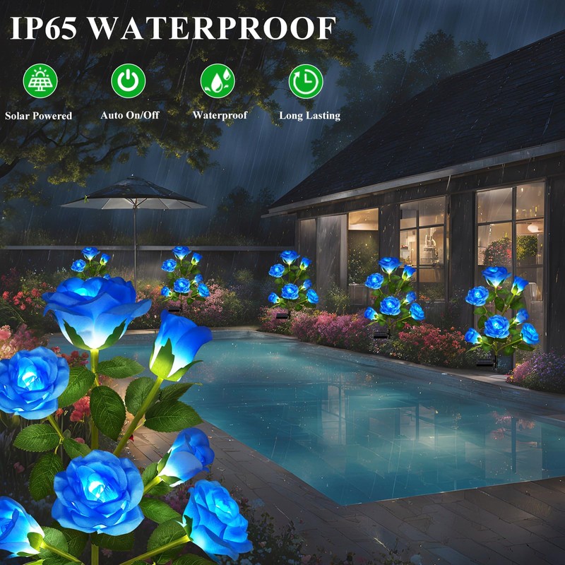 DWH 2 Pack Solar Garden Lights Outdoor, 7-Flower Rose LED
