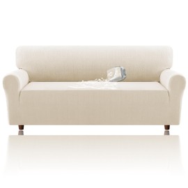 H.VERSAILTEX Jacquard Sofa Slipcover with Waterproof Seat Furniture Protector 1 Piece Stretch Sofa Covers with Elastic Bottom for Kids, Pets, Dog(Sofa, Ivory)