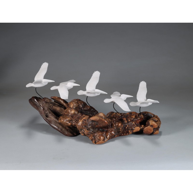 5 Pelicans in Flight by John Perry 11 inch Long