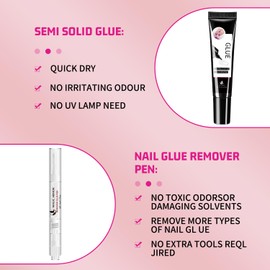MAGIC ARMOR MAGIC ARMOR 15g Semi Solid Nail Glue Gel with 5ml Remover Pen, Super Glue for Press On Nails, No UV Light Needed Long Lasting, Click Removal Pen Design 3-in-1 Nail Glue Remover
