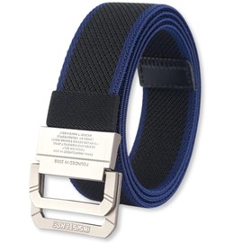 Dienbona - Cinturón de lona elástico ajustable con anillo en D doble con correa para llavero, hebilla de metal duradera, multicolor, Negro con borde azul marino, Estándar