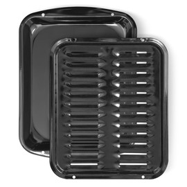 Broiler Pan for Oven Nonstick Porcelain Coated - 16.75” x 12.75” Frigidaire 5304494997 Replacement Broiling Pan for Oven With Rack For up to 550° F - Broiler Pans Circulate Heat and Drains Fat