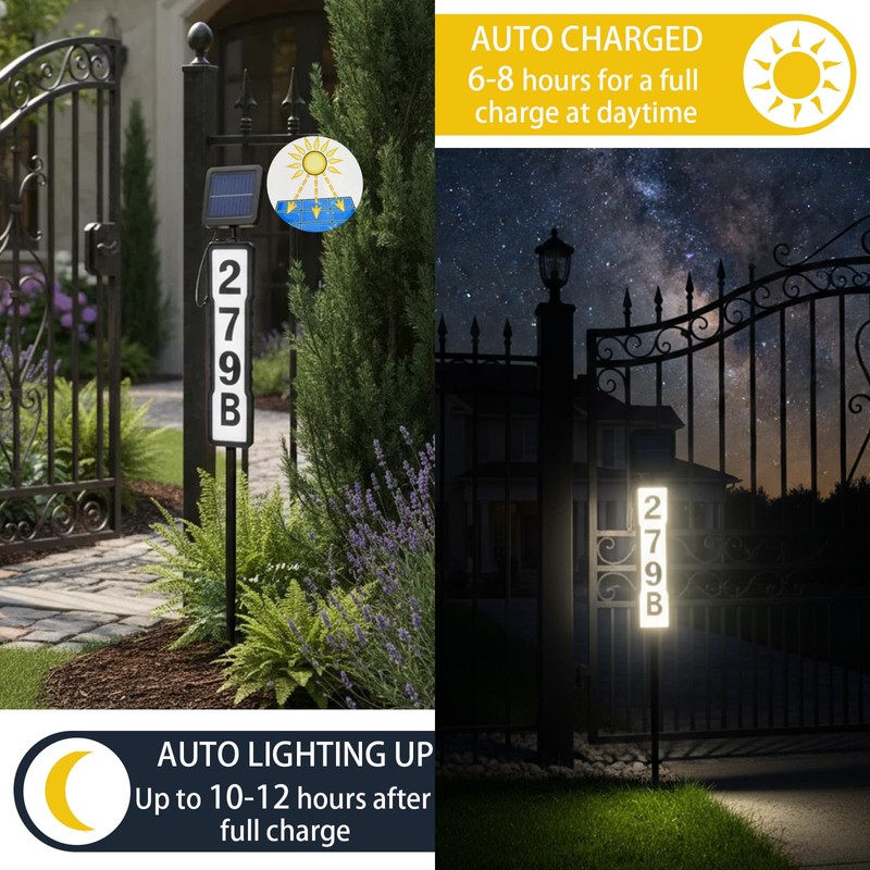 Hvatry Solar Address Sign, Waterproof House Numbers for Outside Light