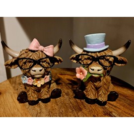 Hobby Lobby 2025 Hobby Lobby Easter Spring Highland Cows Set of 2 Resin Figurines BRAND NEW