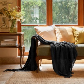 lifein Fall Throw Blanket for Couch-Soft Boho Bed Throw Blankets,Cozy Grey Knitted Chenille Throw,Small Farmhouse Lightweight Blanket&Throw for Autumn,Woman,Chair,Sofa,Home Decor(Dark Grey,50 * 60")