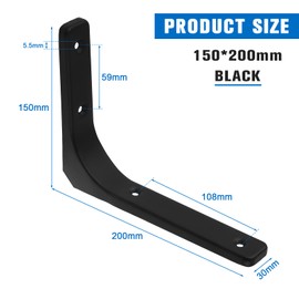 Yetaha 4PCS Shelf Brackets L Shape heavy duty, Black Shelf Bracket, Heavy Duty Metal Bracket 200mm for Scaffold Board Shelving, Iron Industrial Shelf Support Wall Hanging