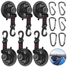 Hlogree 6PCS Heavy Duty Suction Cups Anchor with Hooks,Vacuum Suction Cup Camping Tie Downs with 6PCS Aluminum Buckle,Outdoor Strong Suction Cup Wall Anchor for Camping Tarp Accessory,Car Side Awning