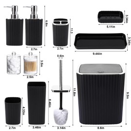 XLHOMO XLHOMO Bathroom Set with Shower Curtain and Rugs- 25PC Bathroom Accessory Set, Black Shower Curtain Set, Toilet Brush, Trash Can, Qtip Holder Dispenser & Soap Dispenser