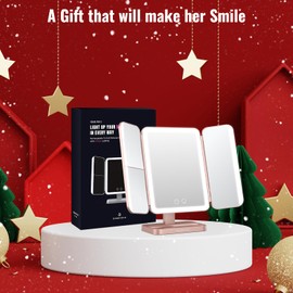 EASEHOLD Rechargeable Vanity Mirror with Lights, 116 LEDs Make up Mirror, 3-Color Lighted Makeup Mirror, 2X/3X/10X Magnification, 5000 mAh, Touch Sensor, Light up Mirror, Gifts for Women