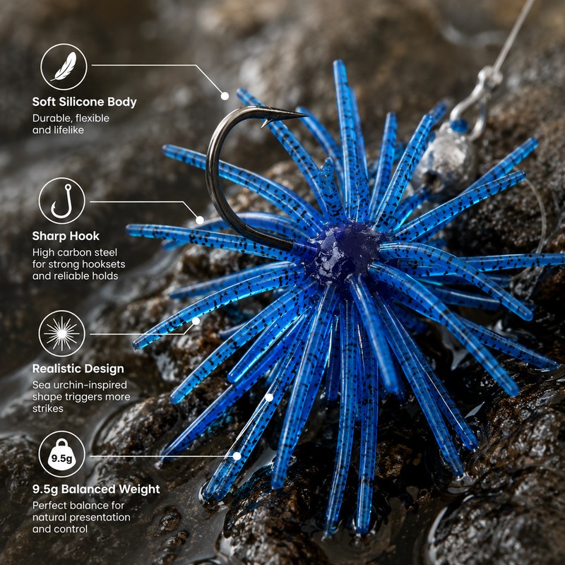 Silicone Sea Urchin Fishing Lure for Saltwater – 9.5g Soft