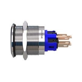 Metzler - Pressure Switch 22mm - LED Ring Lighting Blue - IP67 IK10 - Stainless Steel - Flat - Solder Contacts