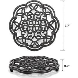 Yopay 2 Pack Cast Iron Trivet Heavy Duty, 7.7 inch Round Metal Trivet for Hot Pans or Teapot, Rustproof Pot Stands Holders with Rubber Pegs for Countertop, Dining Table, Kitchen Farmhouse Decoration