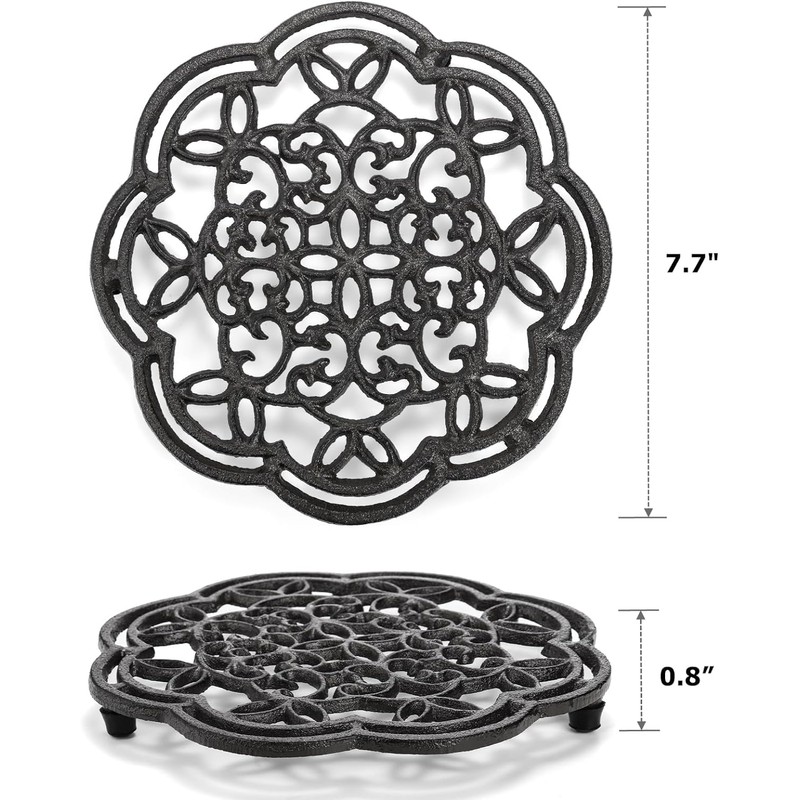 Yopay 2 Pack Cast Iron Trivet Heavy Duty, 7.7 inch