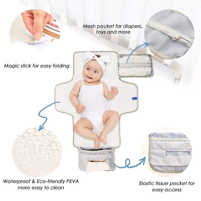 BOESI Boho Rainbow Portable Changing Pad, Baby Changing Pad, Waterproof