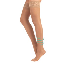 CALZITALY Schenkelstrümpfe mit Abgestufter Kompression | Stützstrümpfe Mittlerer Kompression 10-14 mm/Hg | Schwarz, Hautfarbe | S, M, L, XL | 70 DEN | Made in Italy (XL, Beige)