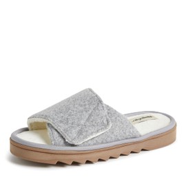 Dearfoams Women's Norma Adjustable Wool Slide Slipper, Light Heather Grey, Medium