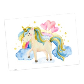 Placemat Washable Place Mat - Unicorn in the Clouds - 44 x 32 cm - Made of High Quality Vinyl