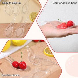 300 Pieces Disposable Appetizer Spoons, Clear Small Tasting Spoons Durable Plastic Mini Serving Spoon with Curved Handle & Flat Base for Ice Cream, Party Desserts, Soups, Sushi, Dipping Sauces