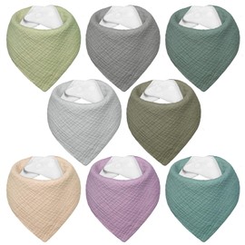 IKWOLETI Baby Bibs - Triangle Scarf Baby - Muslin Neckerchief Baby for Boys and Girls, Highly Absorbent and Adjustable, Pack of 8, Green