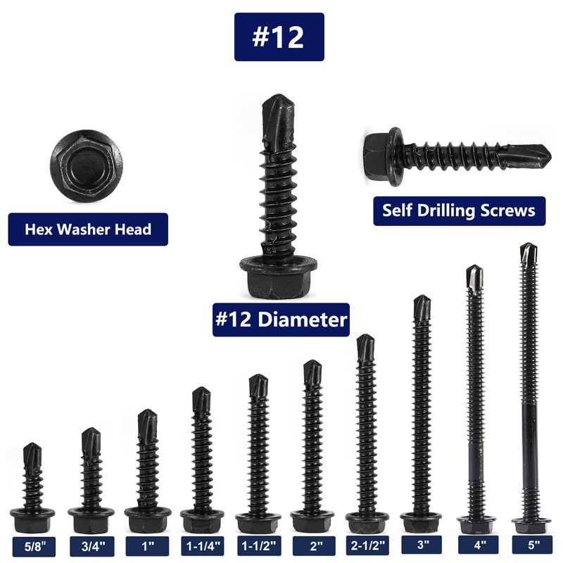 #12 x 4" Sheet Metal Screws 100PCS 410 Stainless Steel