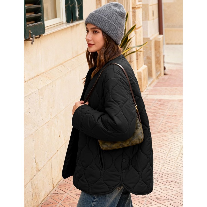 Flygo Women's Oversized Quilted Lightweight Jacket Button Down Puffer Padded