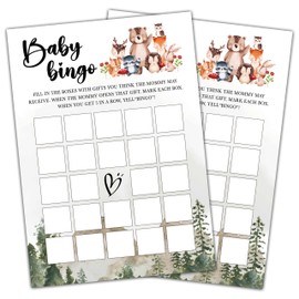 Baby Shower Party Game, Woodland Animal Baby Shower Bingo, 25 Sets Baby Gender Reveal Party Game Supplies Favors - C02