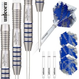 Unicorn Steel Tip Darts Set | Gary 'The Flying Scotsman' Anderson Silver Star | 80% Natural Tungsten Barrels with Blue Accents | 25 g