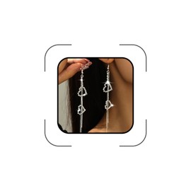 Navirix Sparkly Heart Rhinestone Earrings for Women Dainty Love Tassel Silver Earrings Dangle Long Bridal Earring Charm Heart Jewelry Valentine's Day Gift (Silver)