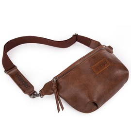 Wrangler Large Fanny Packs for Women Waist Bag Travel Belt Bags Crossbody Sling Bag Gifts for Women Men, A-Dark Brown, Sling Bag WG82-194DBR