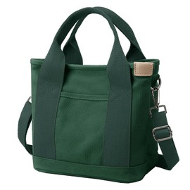 MINGRI Canvas Tote Bag for Women,Small Totes Bags with Zipper Cute Crossbody Purse with Pockets Large Shoulder Handbag,2 Sizes (S-dark green)