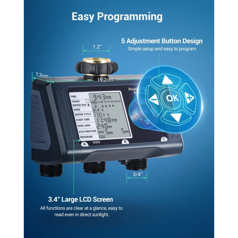 DEWENWILS Sprinkler Timer 3 Zone, 4 Programmable Water Hose Timer