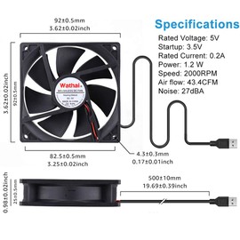 2 Packs Wathai 92mm x 25mm 90mm 5V USB Fan for Receiver AV cabint Game Console PC Laptop TV Box Projector Router Cooling