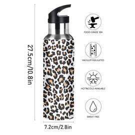 JUMBEAR Brown Leopard Print Water Bottle Acuum Insulated Stainless Steel Leakproof Wide Mouth with Straw Lid for Fitness Gym and Outdoor Sports 22OZ