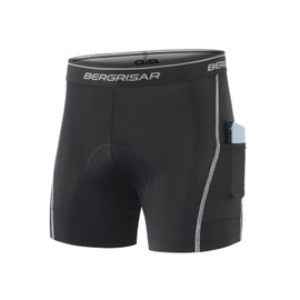 BERGRISAR 3D Padded Bike Shorts for Men Cycling Underwear with Pockets Biking Bicycle Undershorts Grey Medium