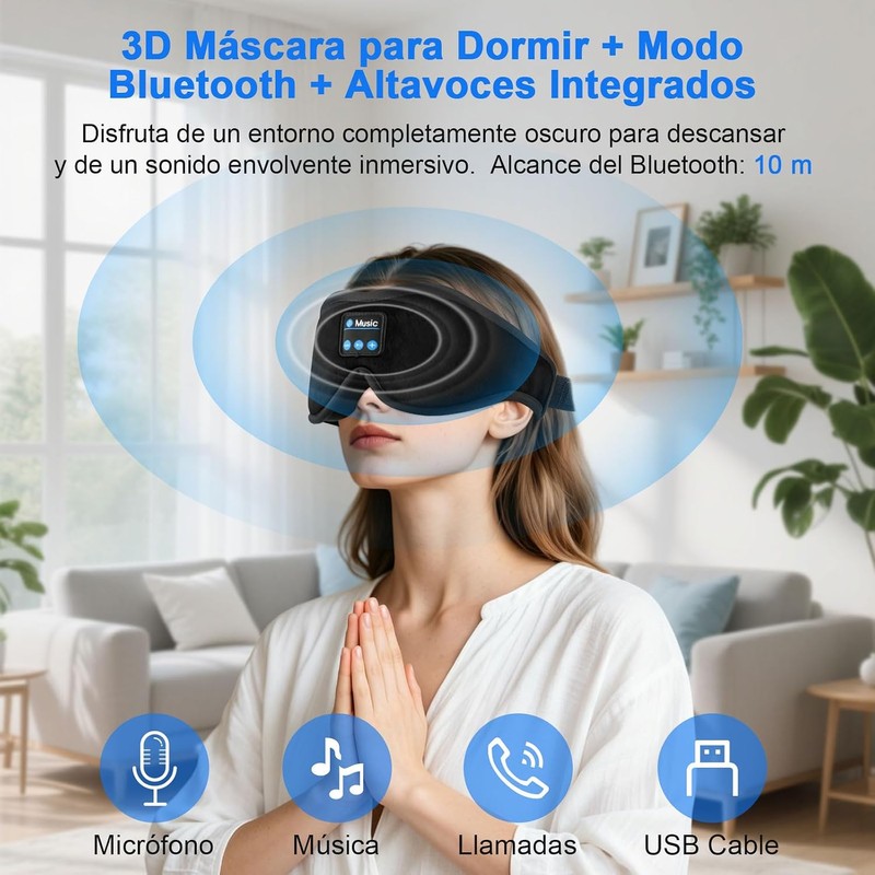 Antifaz para Dormir con Audifonos y Contorno 3D, Blackout y
