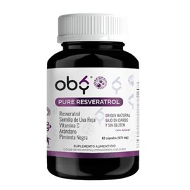 Oby Resveratrol Puro 60 Capsulas | 1300 mg porcion de Antioxidantes: Trans-Resveratrol al 98%, Semilla de Uva Roja, Arándano, Pimienta Negra y Vitamina C | 100% Vegano