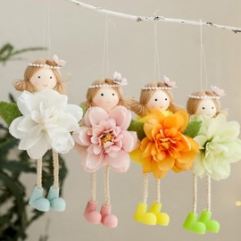 FZBNSRKO 4 Pcs Hanging Ornaments,Flower Angel Ornaments,Angel Hanging Ornaments,Easter Fairy Hanging Ornaments for Spring Easter Summer Wedding Present Decor(Flower Angel Ornaments)