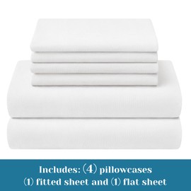 BYSURE 6 Pieces Stretch King Size Sheets Set, Super Soft and Wrinkle-Free Bed Sheets Jersey-Like Spandex Blend with 18-inch Deep Pocket, White