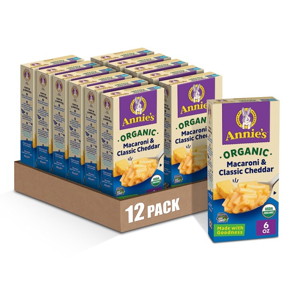 Annie’s Macaroni Classic Cheddar Organic Mac and Cheese Dinner with Organic Pasta, 6 OZ (Pack of 12)