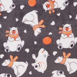 Mook Fabrics Printed Super Soft Velour Fleece (63'' Wide) Double Brushed - Polar Bear, Grey Cut by The Yard