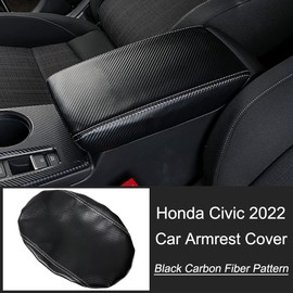 Being Up Car Center Console Cover Fit for Honda Civic 2022 Sedan Hatchback Waterproof Anti-Scratch Leather Armrest Box Pad Protector,Black Carbon Fiber Pattern