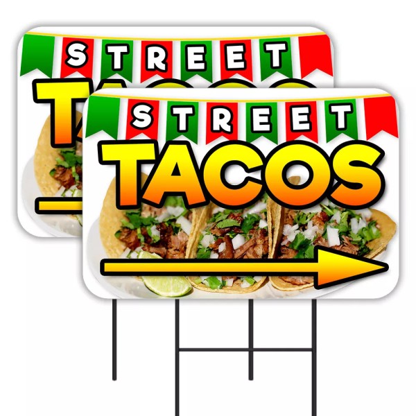 Street Tacos 2 Pack Double-Sided Yard Signs 16" x 24"