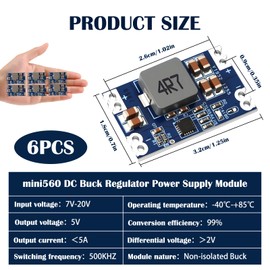 6pcs DC-DC Step Down Converter 5V Ausgang, Step Down Wandler Mini 560 Hohe Effizienz und Stabilität, Spannungsregler Einstellbar Geeignet für Den Industriellen Patch-Einsatz