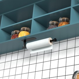 Paper Towel Holder, Self Adhesive or Screw Mounting, Black Wall Mount SUS304 Stainless Steel Paper Towel Holder Under Cabinet for Kitchen, Counter, Cabinet, Bathroom