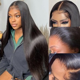 FEIREATA Glueless HD Lace Front Wigs Human Hair Pre Plucked Bleached Knots with Baby Hair 180 Density 4x4 Straight Lace Closure Wigs for Women 24 Inch