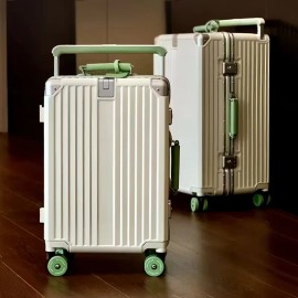 2025 Latest Aluminum Frame Luggage Full PC Suitcase Wide-trolley Carry on Luggage with TSA Lock and Removable Spinner Wheelluggage size: 20", color: Black match rose
