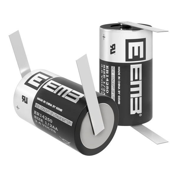 2X EEMB ER14250 1/2 AA 3.6 V Lithium Battery with FT Tabs 1200 mAh Li-SOCL₂ 3.6Volt Lithium Thionyl Chloride Batteries Nonrechargeable UL Certified
